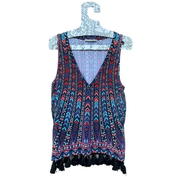 TART Women's Emory Tassel Fringe Tank Top Peacock Stripe Size M - Picture 3 of 9